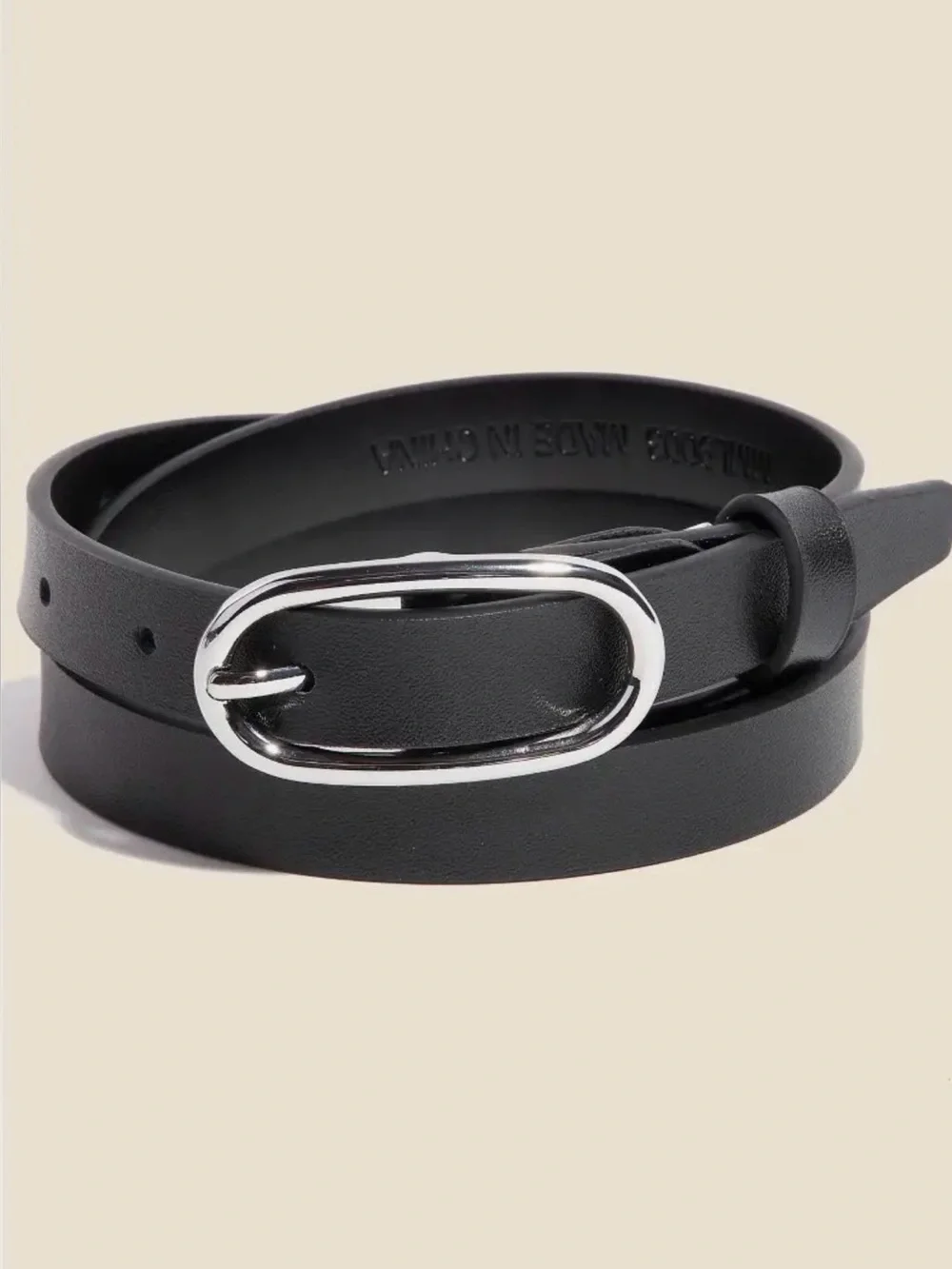 Long Oval Black Leather Belt